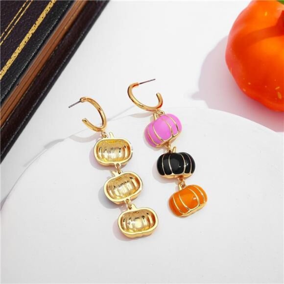 ✨ Halloween Pumpkin Earrings – Festive Triple Color Design - Picture 4 of 5